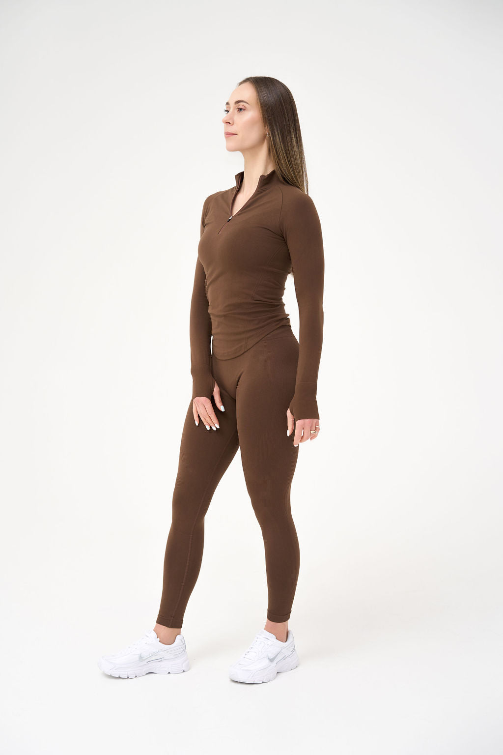 Brown Power Seamless sports shirt with zipper